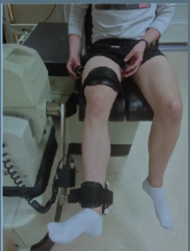 The set-up for recording of knee flexor activity with differing tibial rotations - Jonasson et al., 2015