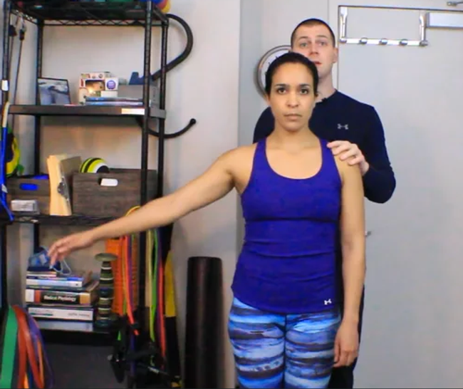 The painful arc test can help determine the integrity of the rotator cuff musculature, specifically supraspinatus. A positive test is the inability of the individual to lower their arm under control from 90 degrees of shoulder abduction.