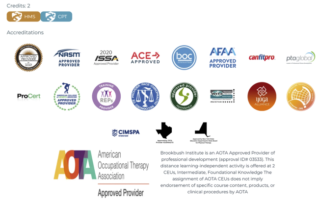 Accreditation Screen Shot with ridiculous AOTA logo, disclaimer, and unique identifiers